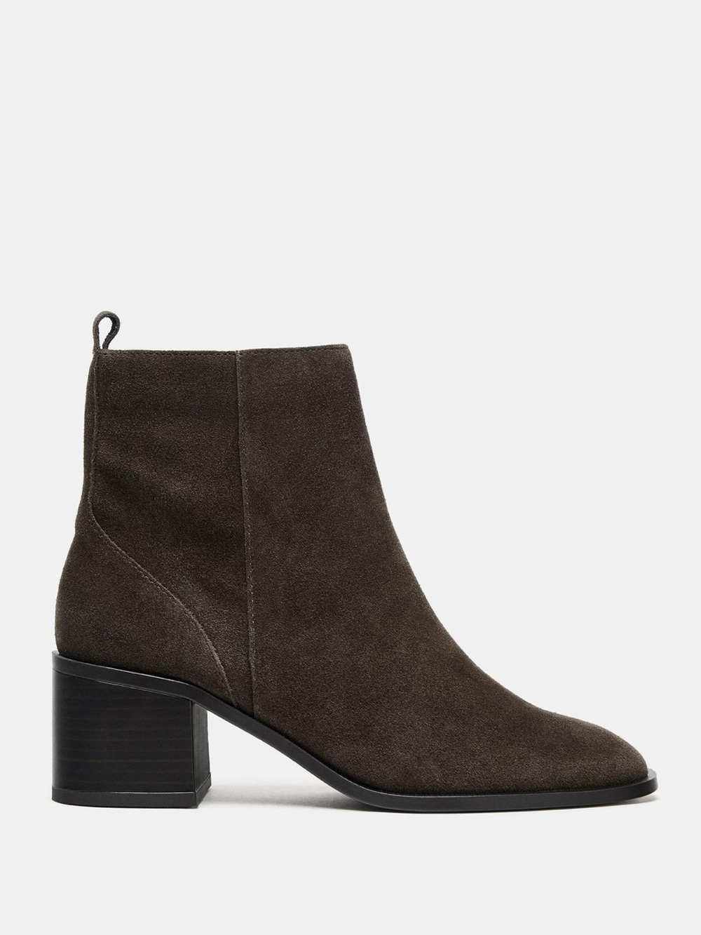 Zara Dark Brown Suede Block Heel Ankle Boots
